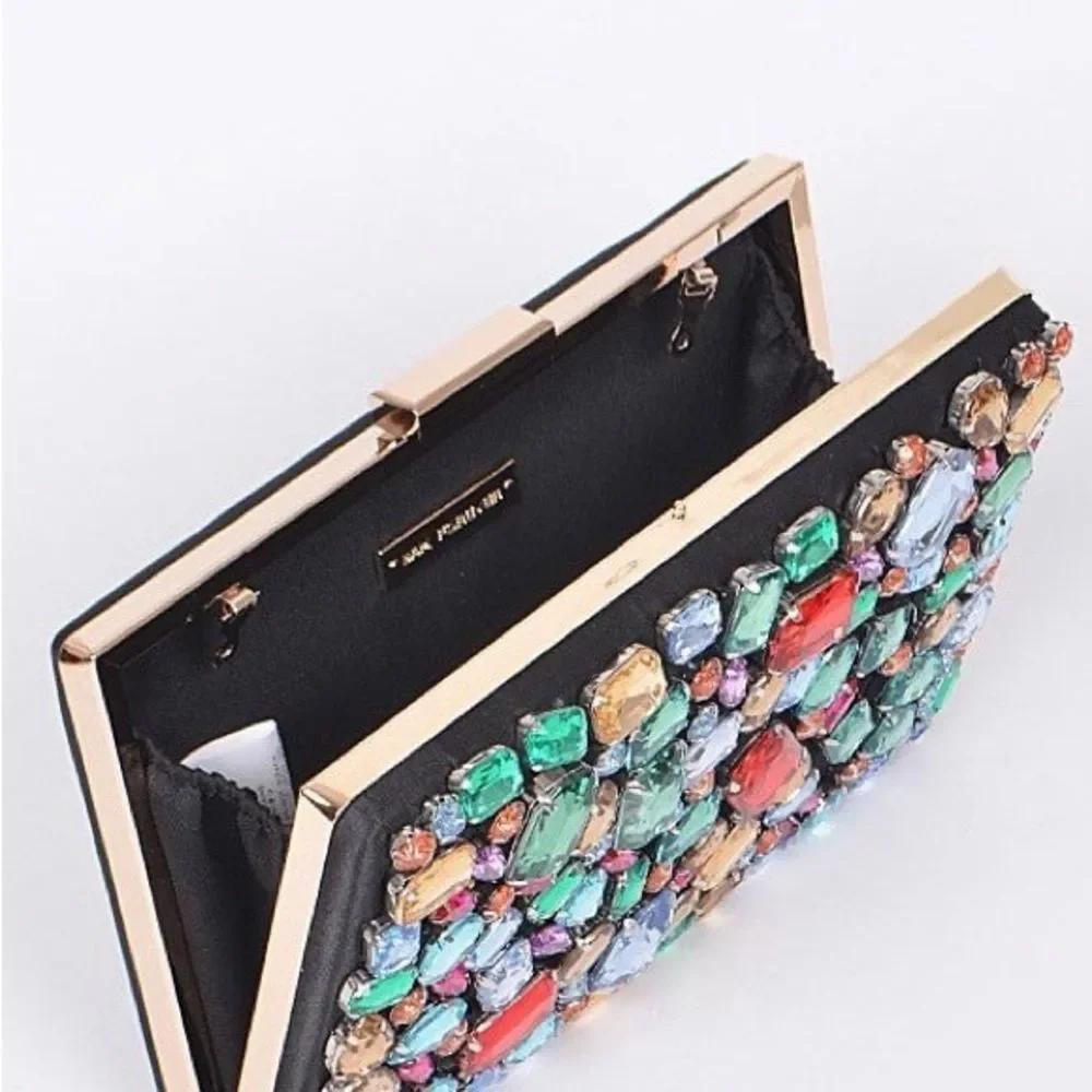 Multicolor Gemstone Clutch with Gold Chain